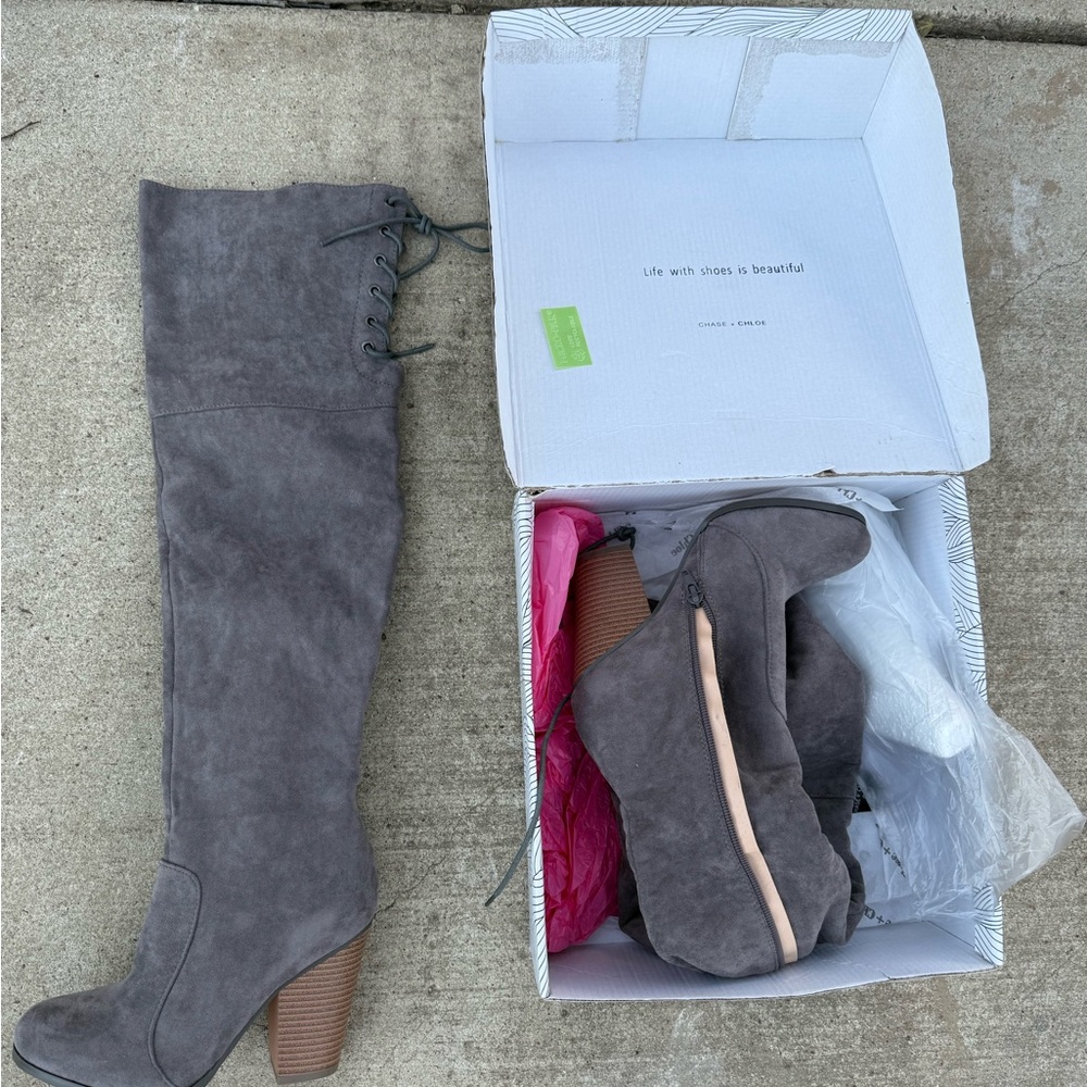 Gray Knee-High Boots